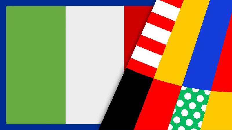 Italienische Flagge mit grÃ¼nen, weiÃŸen und roten Streifen, kombiniert mit anderen farbigen und gemusterten Streifen