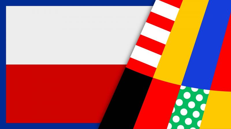 Polnische Flagge mit weiÃŸen und roten Streifen, kombiniert mit anderen farbigen und gemusterten Streifen