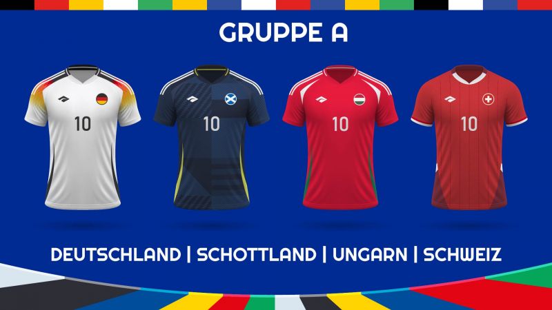 Trikots der Gruppe A - Deutschland, Schottland, Ungarn, Schweiz