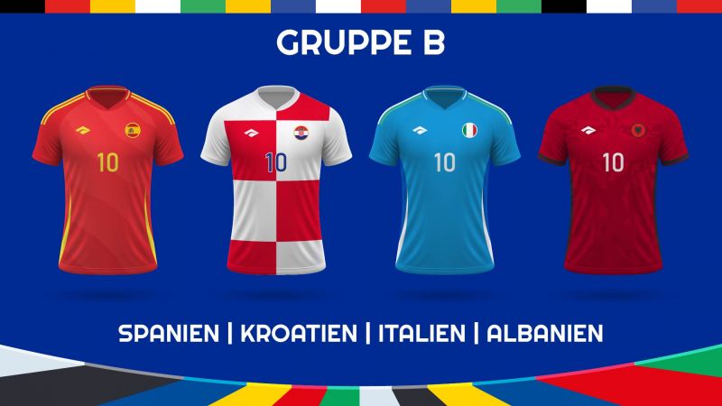 Trikots der Gruppe B - Spanien, Kroatien, Italien, Albanien