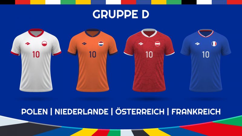 Trikots der Gruppe D - Polen, Niederlande, Ã–sterreich, Frankreich